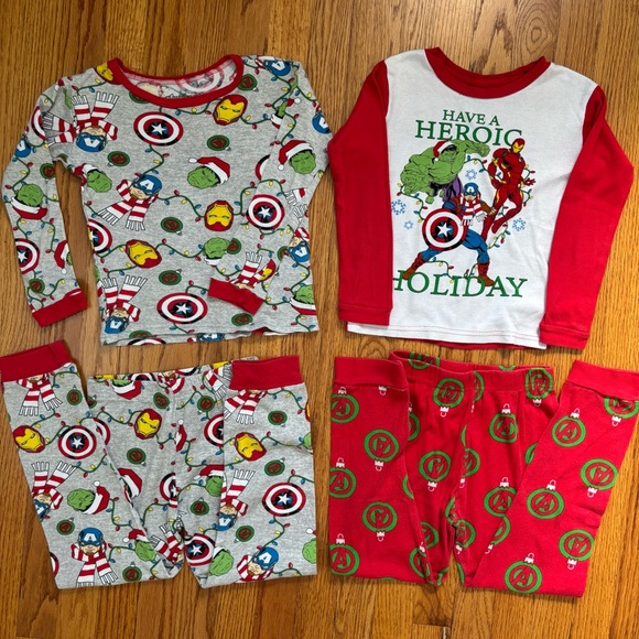Marvel Avengers little boys Red Gray pull on Holiday Pajamas 4 pieces sets - Picture 1 of 12
